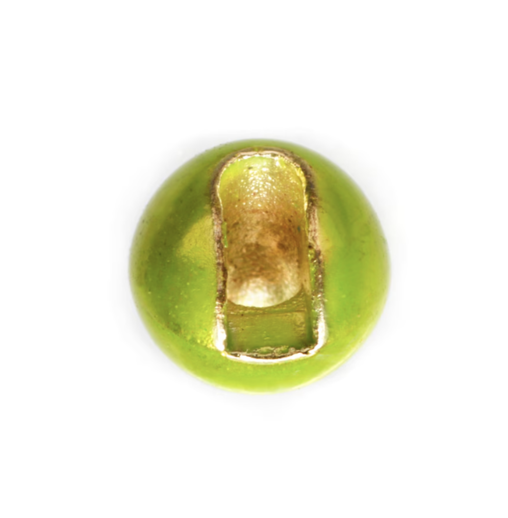 Fulling Mill Slotted Tungsten Bead 25 Pack- Metallic Colors Metallic Chartreuse / 2.0mm Beads, Eyes, Coneheads