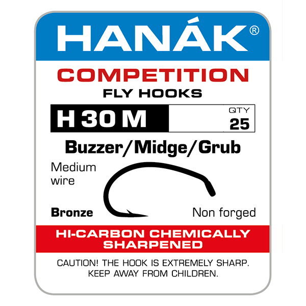 Hanak 30 Barbed Buzzer/Midge/Grub - 25 pack #08 Hooks