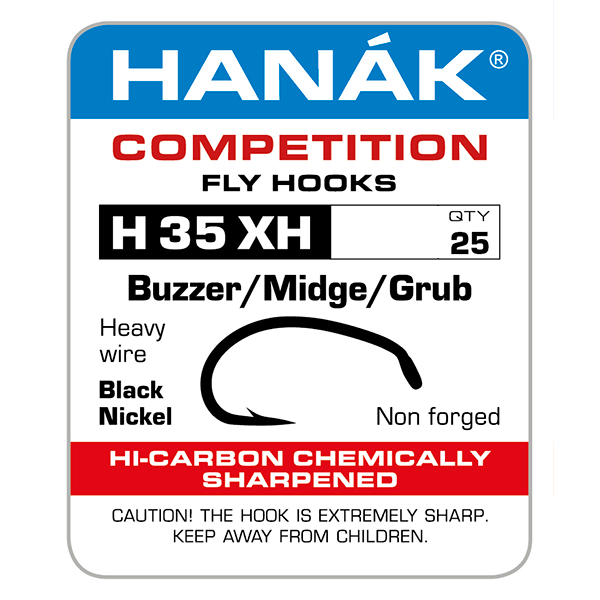 Hanak 35XH Barbed Buzzer/Midge/Grub - 25 pack #08 Hooks