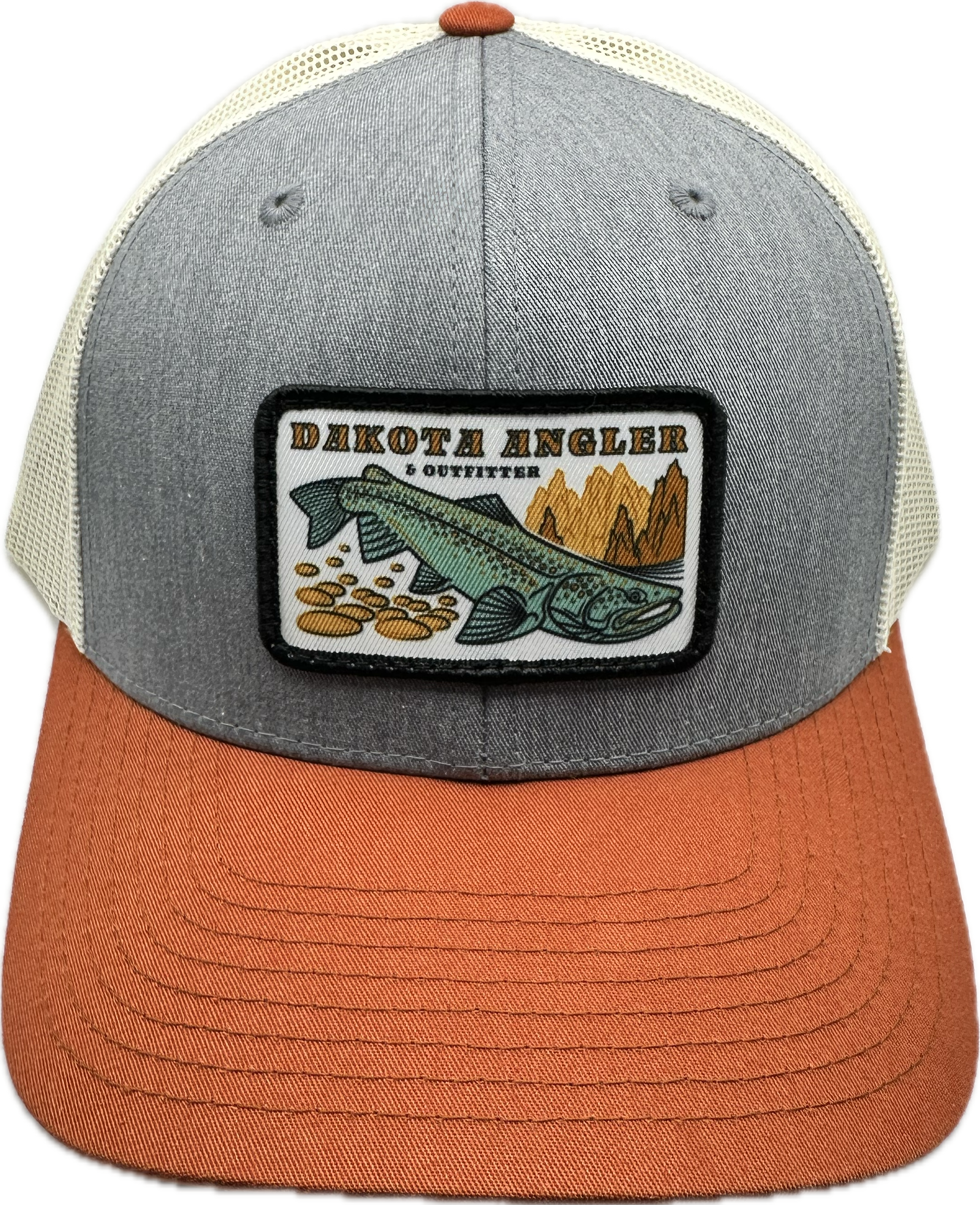 Shop Logo Patch Trucker Cap (C12-CTM) Heather Grey/Birch/Dark Orange Hats, Gloves, Socks, Belts