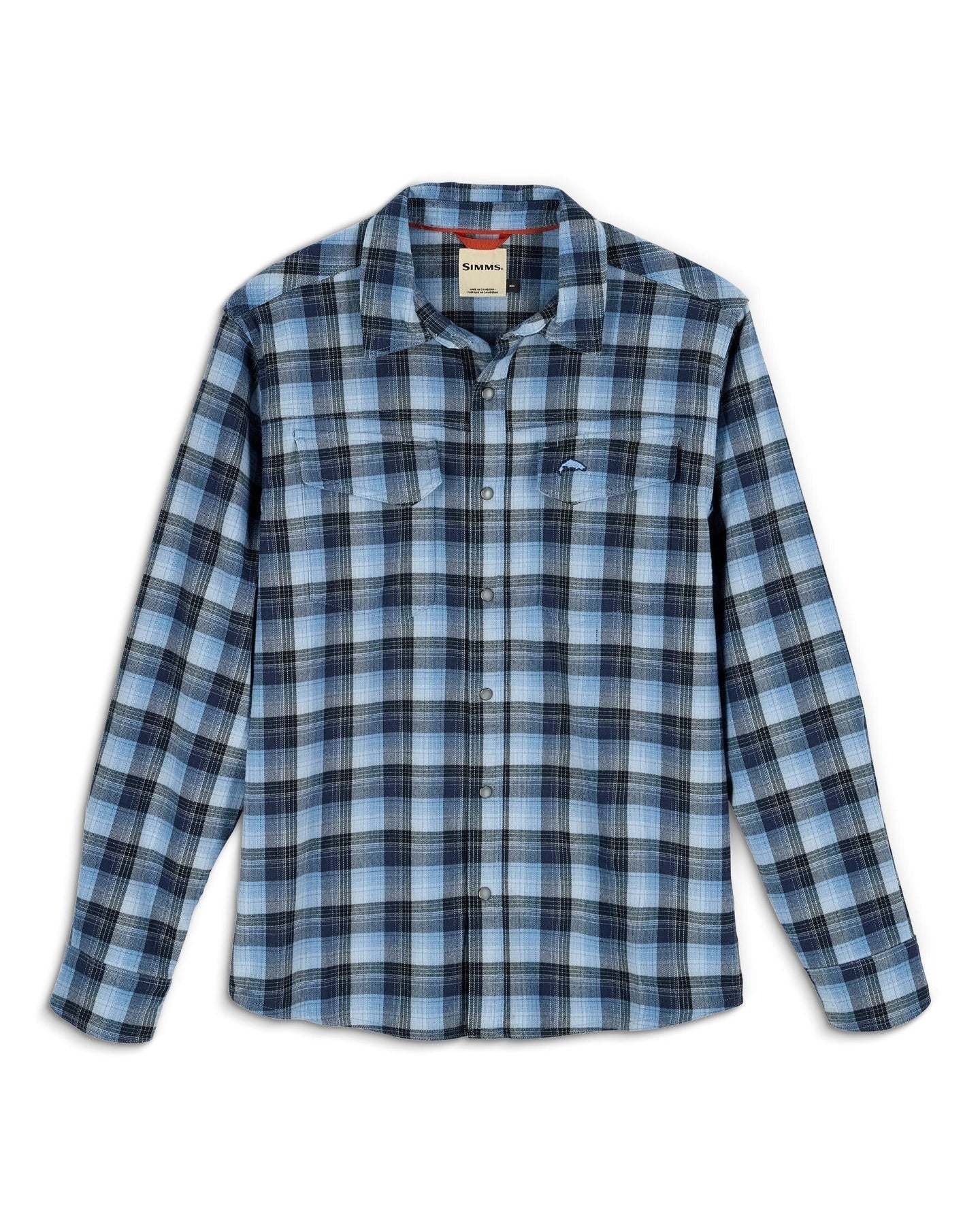 Simms M's Gallatin Flannel LS Shirt Kennebec Plaid: Steel Blue / M Sportswear